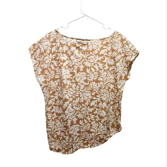 Tahari 100% Linen, Gold Floral All Over Print, Assymetrical Hem Line Size XL - Picture 3 of 4